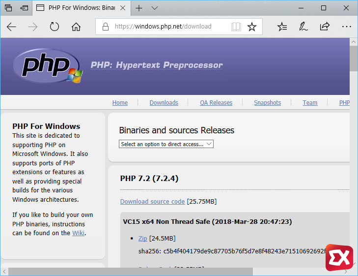 윈도우용 PHP 바이너리 다운로드
