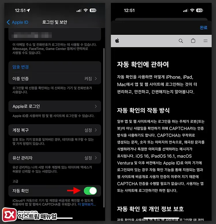 아이폰 Capthca 인증 자동 확인 설정 2