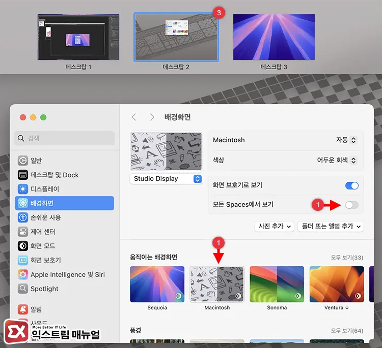 Mac 가상 데스크탑 배경화면 다르게 설정하기 3