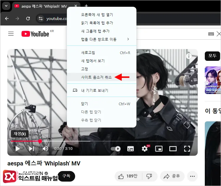 크롬 유튜브 음소거 확인 2