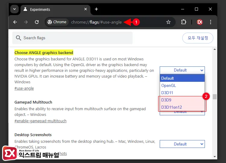 크롬에서 사용하는 하드웨어 가속 Directx 버전 변경