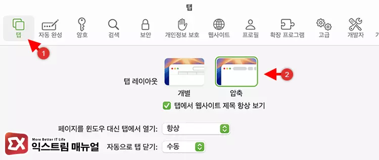 Mac 사파리 탭 합치기 설정 방법 2