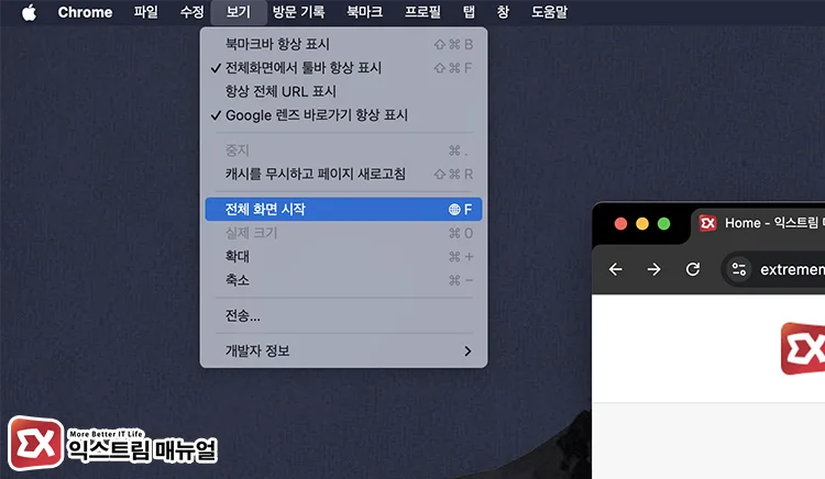 Mac 크롬 전체화면 단축키