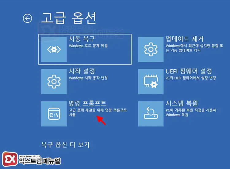 Resolve black screen with system check in Windows 11 recovery option 1 - 윈도우11 업데이트 후 블랙스크린에 마우스만 보일 때 해결 방법