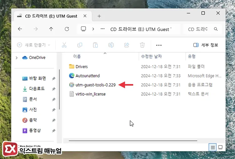 윈도우11 부팅 후 UTM 게스트 도구 설치 2 - UTM에서 윈도우11 부팅 후 검은 화면으로 나올 때 해결 방법