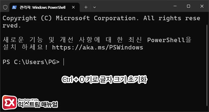 파워쉘 글자 크기 초기화