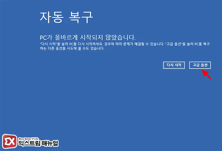 Disabling Safe Mode from Recovery Mode When Unable to Log In in Safe Mode 1 자동 복구 고급 옵션
