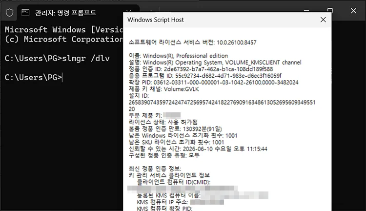 checking license channel first using slmgr command slmgr dlv Product Key Channel 확인 결과
