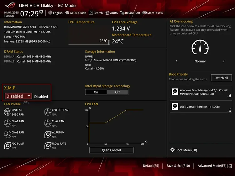 disabling xmp expo settings in bios BIOS에서 XMP Disabled로 설정