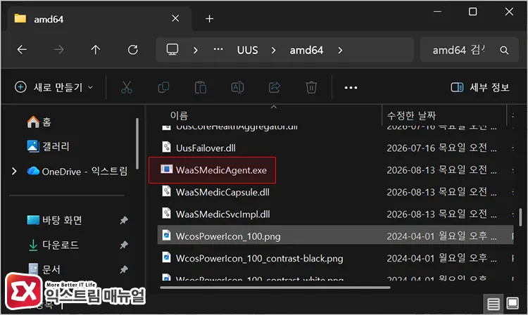 screen showing file path of waasmedicagent exe in windows file 윈도우 파일 탐색기에서 WaaSMedicAgent.exe 파일 경로 연 화면